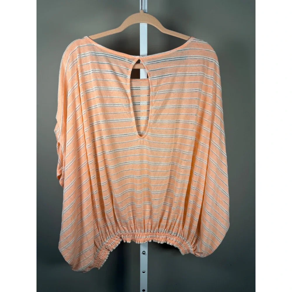 Free People Peach Striped Oversized Tunic Boho Beach Coverup Medium